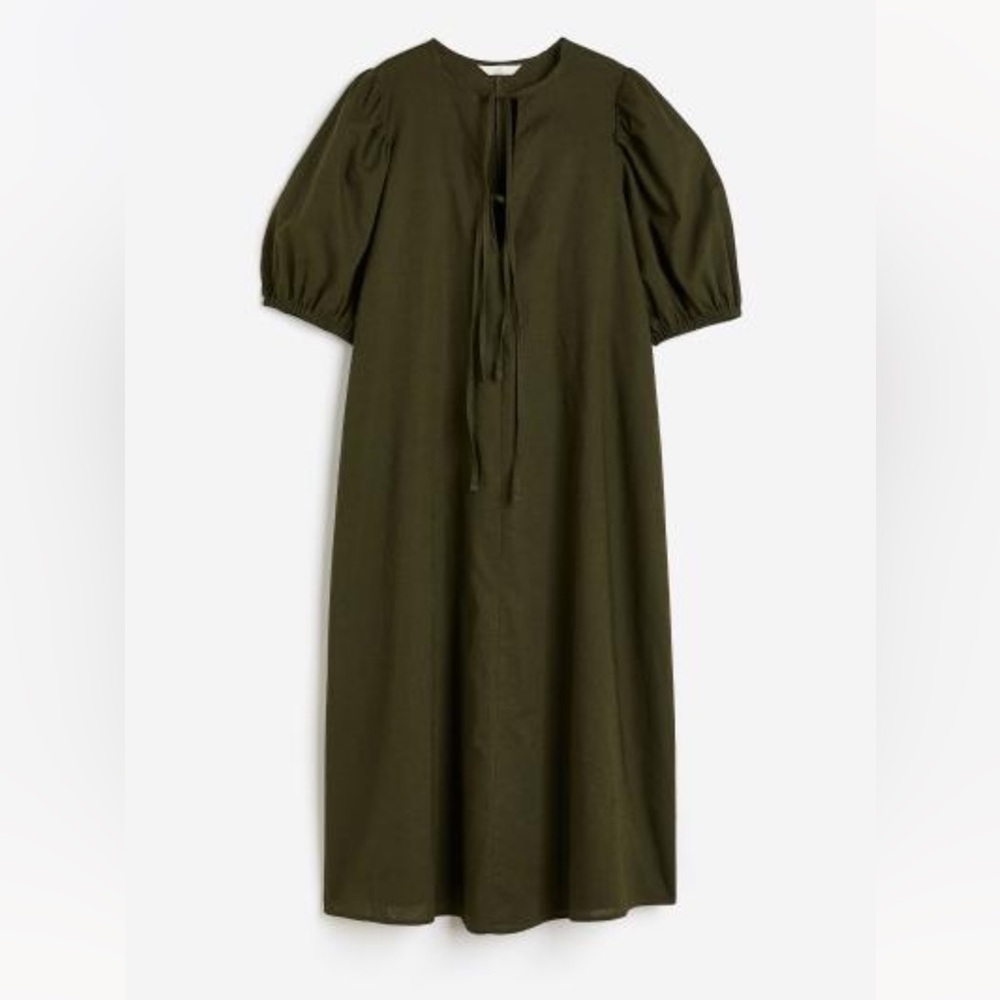 H&M tie detail linen-blend dress